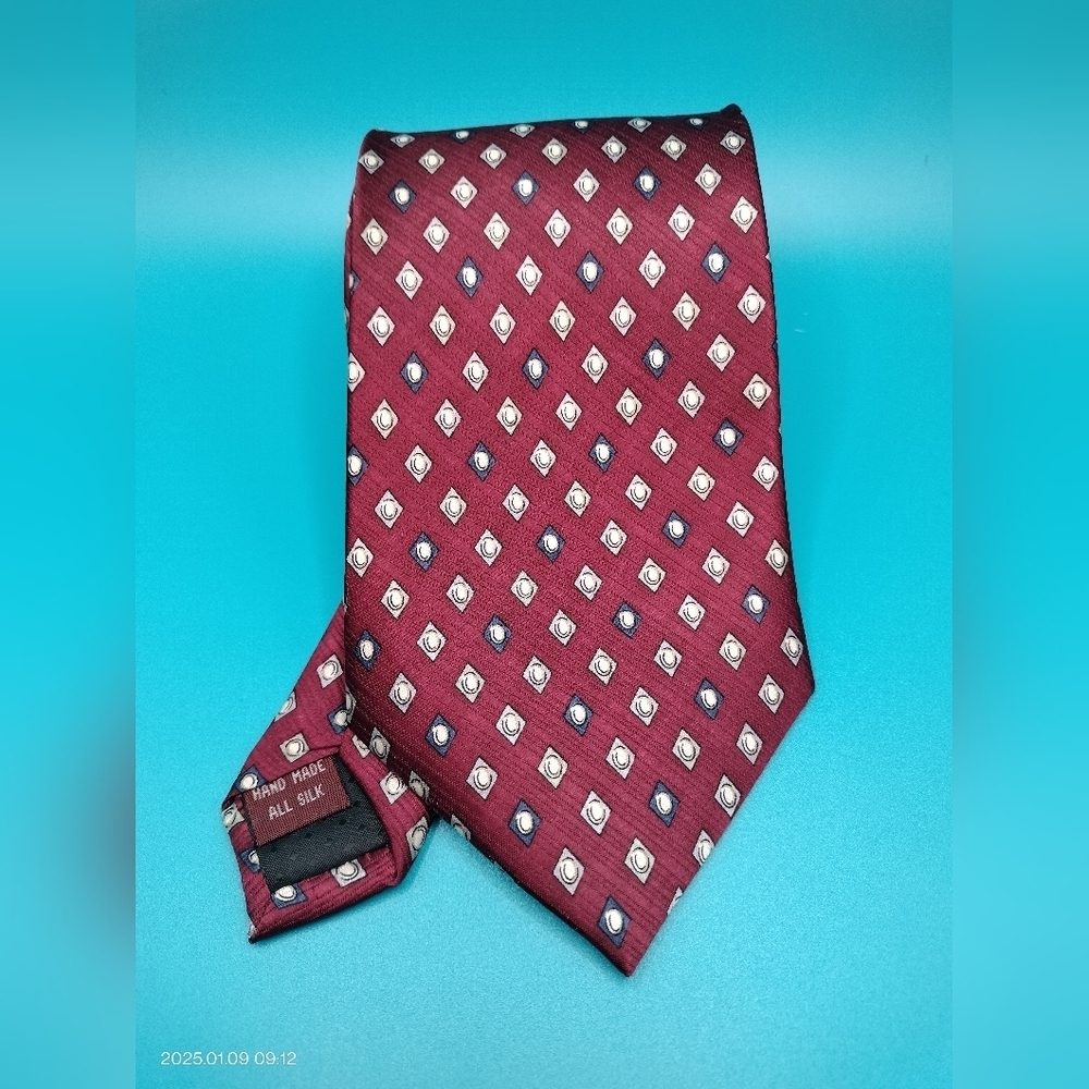 Bossi Roma Milano Silk Necktie Tie Red Multicolored Geometric Handmade